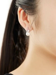 Bông tai trang trí bằng ngọc trai giả trang trí bằng bạc - Bạc - Xem 2