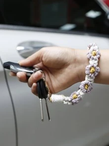 1pc Women Flower Rope Sweet Style Keychain For Daily Life - Purple - View 2