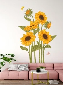 2 片向日葵蝴蝶墙贴，适用于客厅、卧室、装饰，PVC 背面自粘可移除贴纸，用于家庭装饰，向日葵墙贴、贴纸、墙贴花、乙烯基贴花，用于家庭装饰，春季装饰品让您的家焕然一新，拉玛装饰贴纸礼物生日毕业 - 彩色 - 查看 3