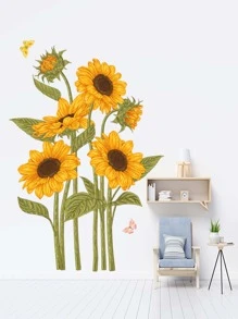 2 片向日葵蝴蝶墙贴，适用于客厅、卧室、装饰，PVC 背面自粘可移除贴纸，用于家庭装饰，向日葵墙贴、贴纸、墙贴花、乙烯基贴花，用于家庭装饰，春季装饰品让您的家焕然一新，拉玛装饰贴纸礼物生日毕业 - 彩色 - 查看 2