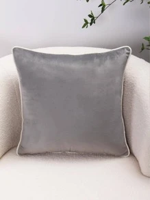 1pc Plain Cushion Cover Without Filler, Simple Knitted Fabric Pillow Cover For Home - Light Grey - View 1