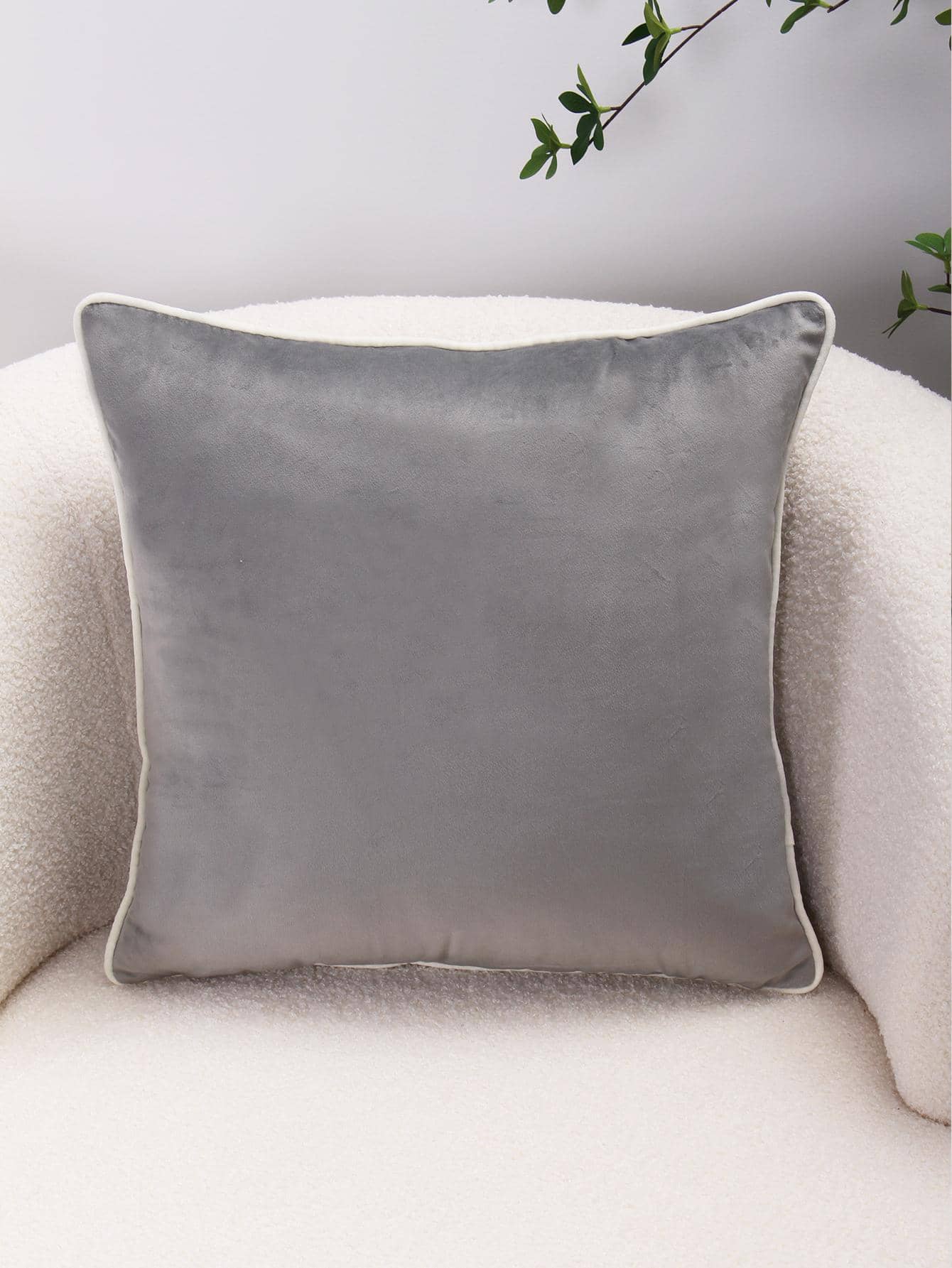 1pc Plain Cushion Cover Without Filler, Simple Knitted Fabric Pillow Cover For Home - Light Grey - View 1