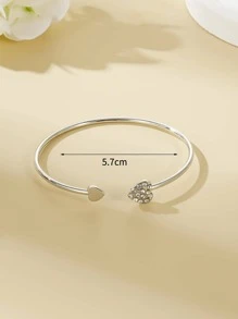 愛心裝飾開口手鐲 - 銀色 - 查看 4