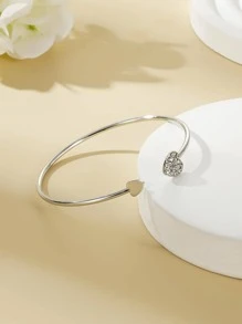 愛心裝飾開口手鐲 - 銀色 - 查看 3