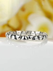 復古風格 S925 純銀心形戒指,浪漫情人節禮物 - 銀色 - 查看 3