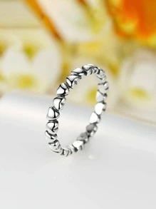 復古風格 S925 純銀心形戒指,浪漫情人節禮物 - 銀色 - 查看 2