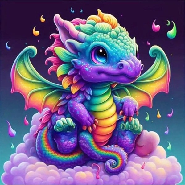 Cartoon Graphic DIY Diamond Unframed Painting, Cartoon Dragon & Cloud Print Diamond Painting For Home Decoration