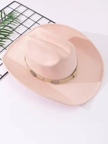 1入組女式腰帶裝飾牛仔軟呢帽，戶外用 - 淺粉色 - 查看 3