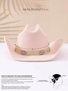 1入組女式腰帶裝飾牛仔軟呢帽，戶外用 - 淺粉色 - 查看 4