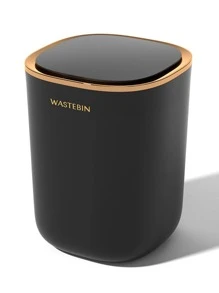 1pc Plastic Waste Bin, Smart Trash Can For Home - Black - View 5