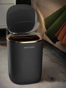 1pc Plastic Waste Bin, Smart Trash Can For Home - Black - View 6