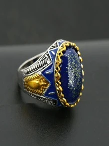 男士橢圓裝飾戒指鋅合金藍色 - 藍色 - 查看 5