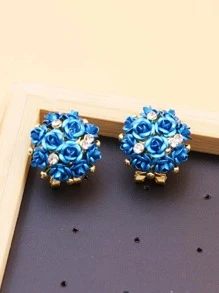 Bông tai trang trí hoa rhinestone - Màu xanh lam - Xem 1