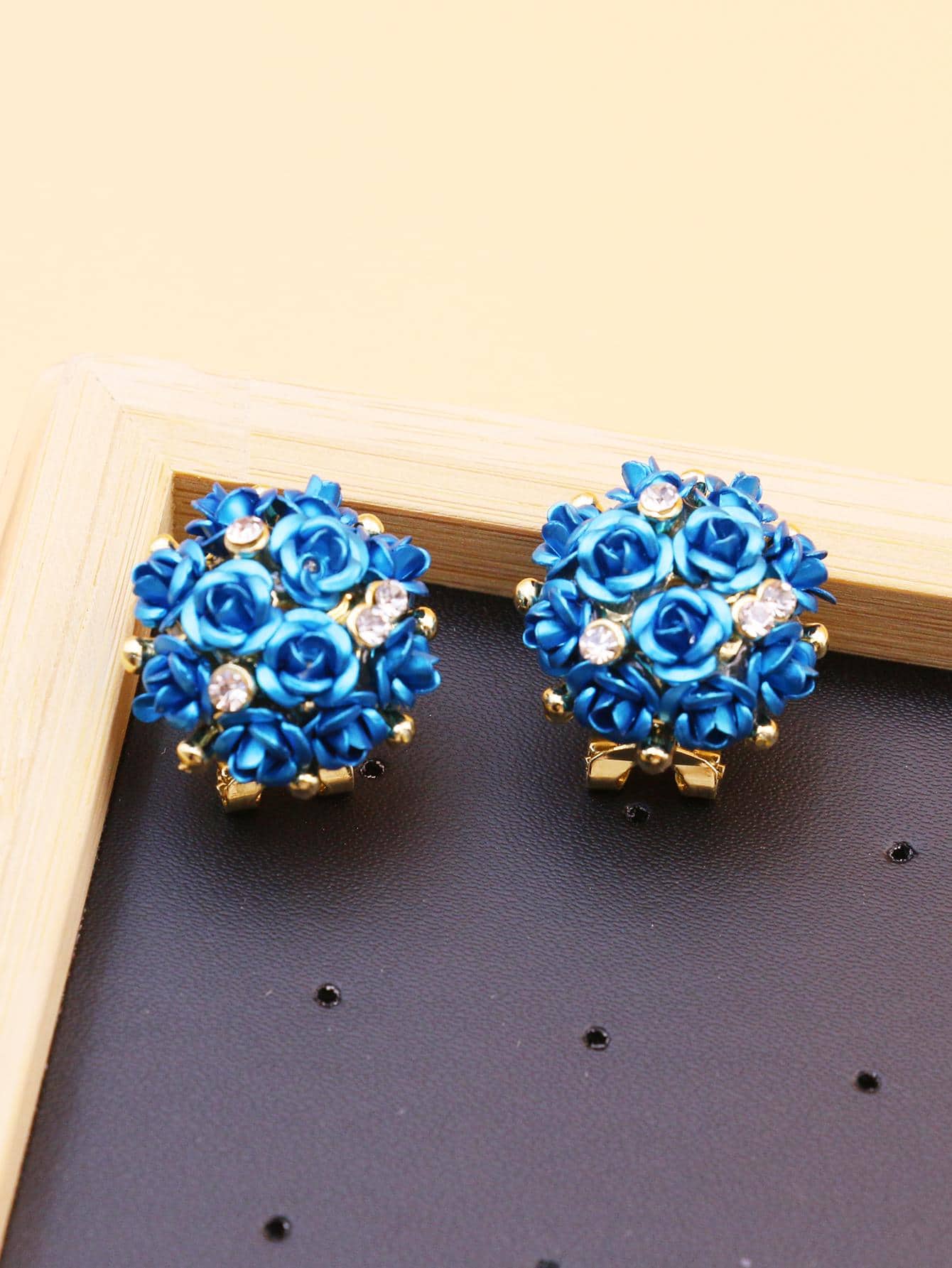 Bông tai trang trí hoa rhinestone - Màu xanh lam - Xem 1