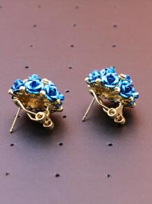 Bông tai trang trí hoa rhinestone - Màu xanh lam - Xem 2