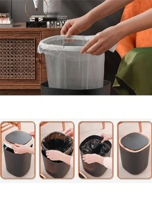 1pc Plastic Waste Bin, Smart Trash Can For Home - Black - View 8