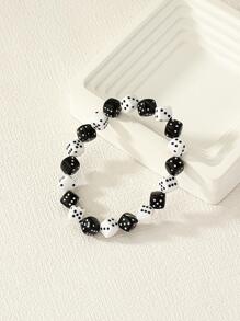 1pc European And American Retro Style Personalized Mixed Color Imitation Dice Geometric Cube Couple Holiday Style Beaded Bracelet - Black and White - View 3