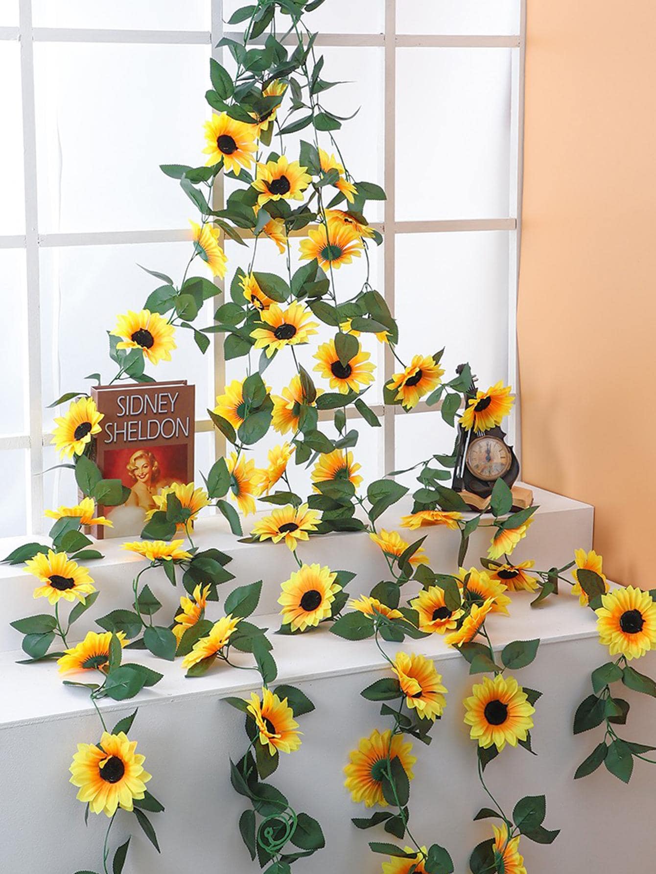 1 Nhân Tạo Dây Leo Hoa Hướng Dương, Vải Đơn Giản Hoa Giả Vòng Hoa Cho Gia Đình, Ngày Lễ, Trang Trí Tiệc - Màu vàng - Xem 1