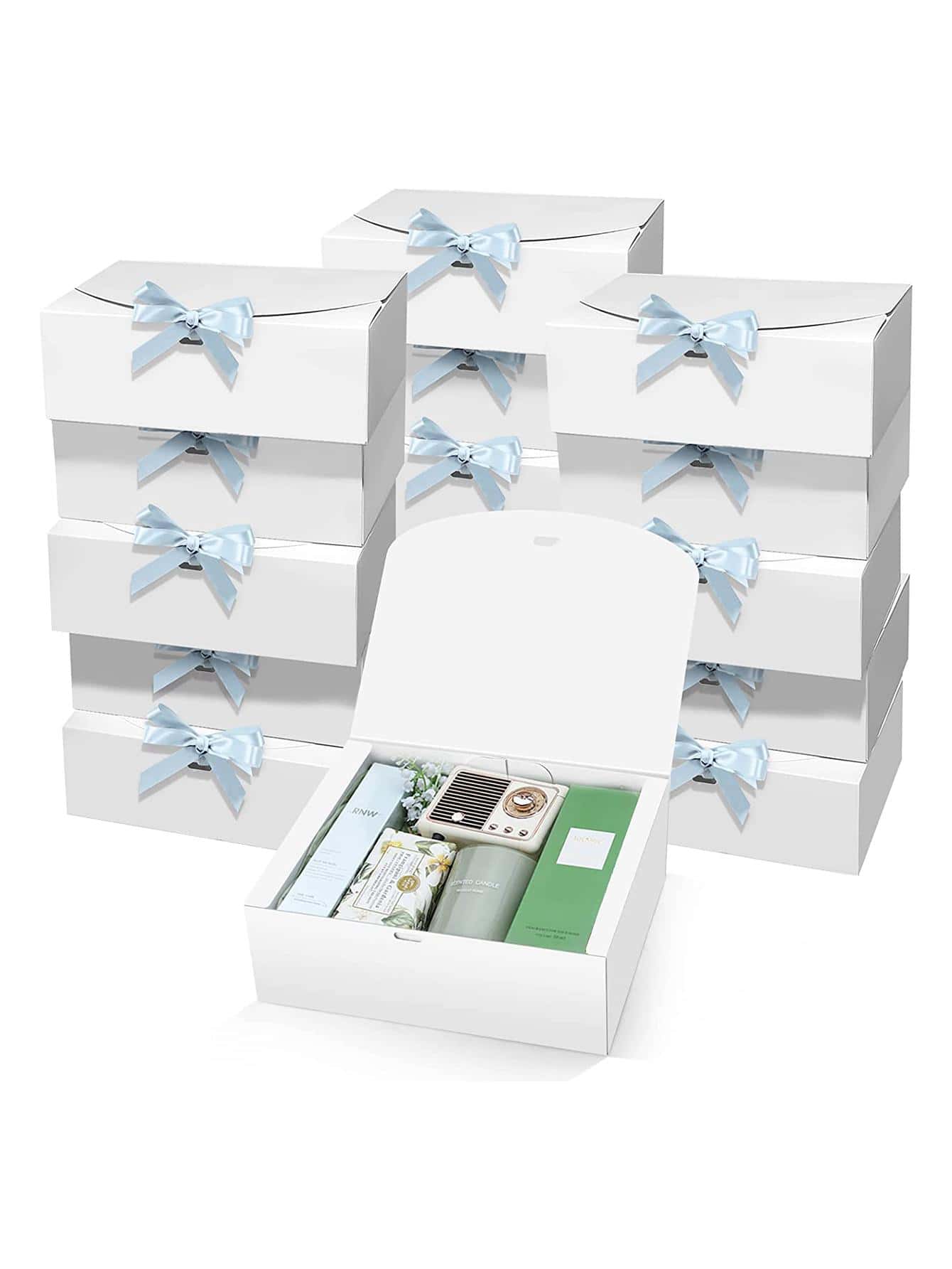 5 PCs Gift Boxes With Lids, White  Gift Boxes, Bridesmaid Proposal Box With Ribbon, Kraft Paper Boxes For Wedding, Packaging, Present, Birthday, Christmas, Party - White - View 1