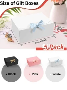 5 PCs Gift Boxes With Lids, White  Gift Boxes, Bridesmaid Proposal Box With Ribbon, Kraft Paper Boxes For Wedding, Packaging, Present, Birthday, Christmas, Party - White - View 4