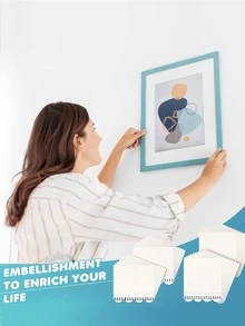 12pairs (24pcs) Large Size Picture Hanging Strips With Removable Double Hooks And Sticky Back For Waterproof Adhesive Tape Used For Frame Hanging - White - View 9