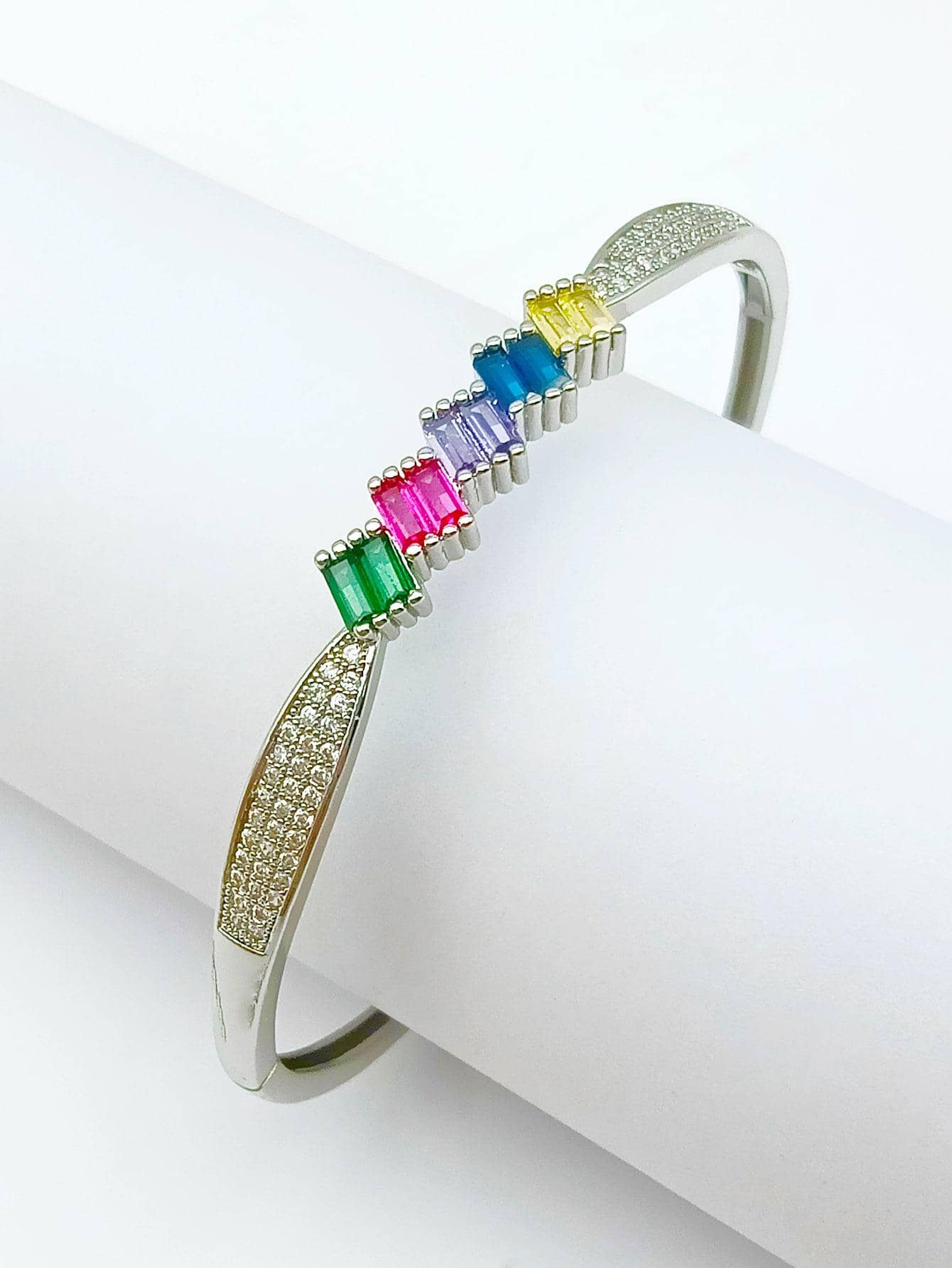 Cubic Zirconia Decor Bangle - Multicolor - View 1