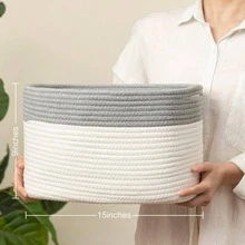 2pcs Woven Bedroom Storage Basket, Boho Braided Design Storage Basket For Home - Grey - View 3