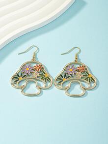 1對時尚鋅合金花和蘑菇耳墜適合女士適用於禮品 - 彩色 - 查看 3