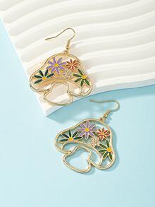 1對時尚鋅合金花和蘑菇耳墜適合女士適用於禮品 - 彩色 - 查看 4