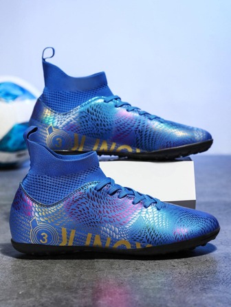 Men Non-slip Breathable Letter Graphic Lace Up Design Slip-on Sneakers, Sporty Outdoor Soccer Shoes