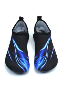 女士防滑透氣抽象圖案一腳蹬水運動戶外萊卡水襪 - 黑色 - 查看 2