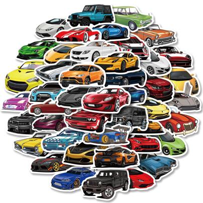 50 peças Adesivos Cartoon Retro Carro Esportivo Adesivos DIY Criativos à Prova d'Água para Laptop PC Computador Smartphones Guitarra Desktop Copo Viagem Para Presentes