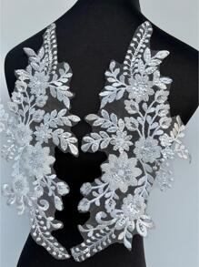 2pcs/set Polyester Patch Sticker, Modern Flower Pattern Embroidery Applique For Dress Decoration - White - View 2