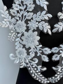 2pcs/set Polyester Patch Sticker, Modern Flower Pattern Embroidery Applique For Dress Decoration - White - View 5