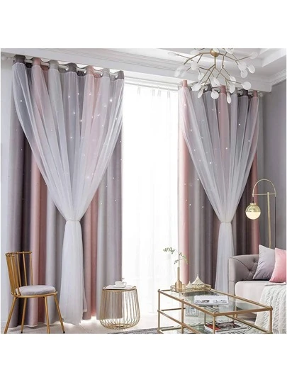 Cortinas Estrellas 240 x 150cm Degradadas 2 Capas(Tela+Gasa) 2 Paños