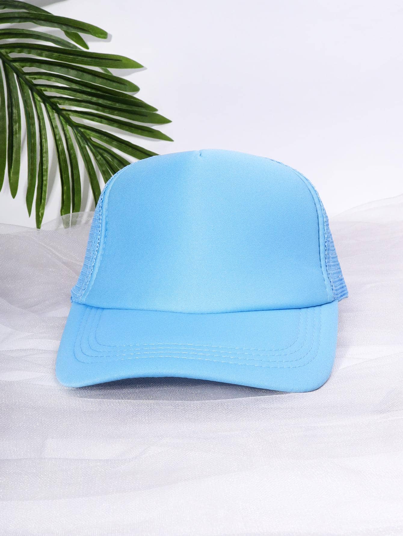 女士素色透氣時尚網眼棒球帽日常裝飾 - 淺藍色 - 查看 1
