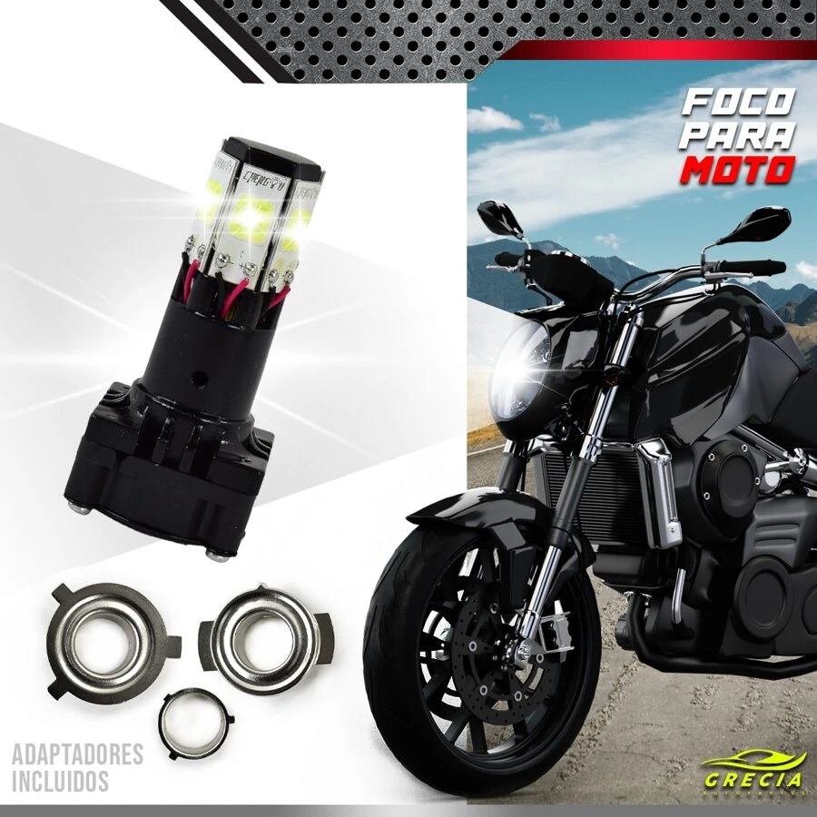 Foco Led Hid 6 Cara Luz Alta Baja Estrobo Para Moto Con Adaptadores Super Potente - Blanco - Ver 1