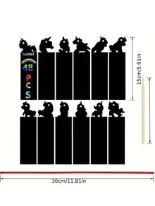 12 件/套帶筆塗鴉藝術紙學生創意手工卡通塗鴉和拼圖書籤 - 黑色 - 查看 2