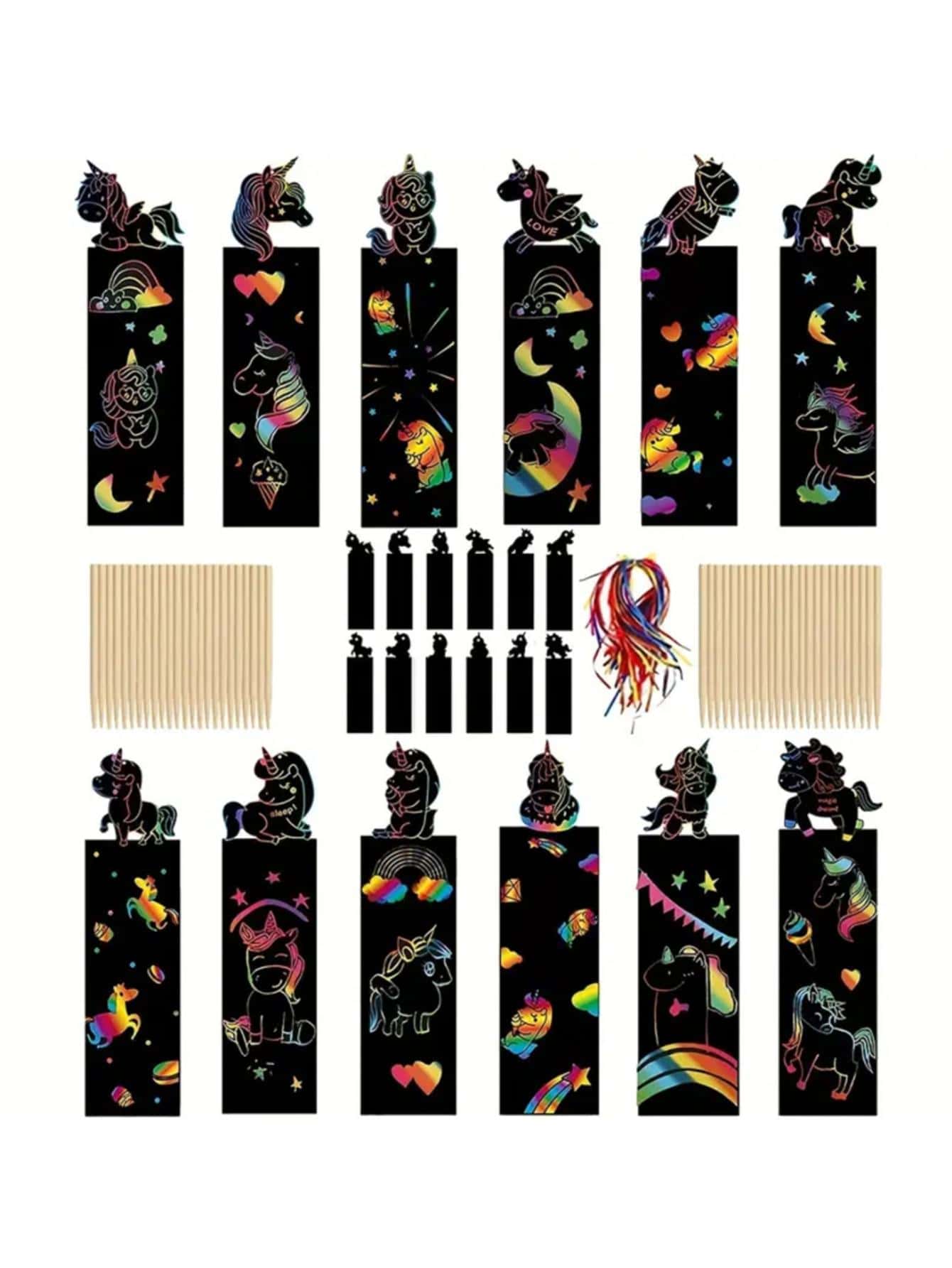 12 件/套帶筆塗鴉藝術紙學生創意手工卡通塗鴉和拼圖書籤 - 黑色 - 查看 1