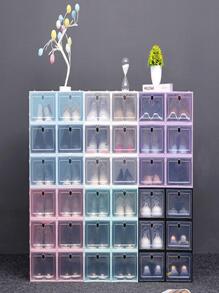 1pc Plain Shoe Storage Box, Simple Solid Color Black Waterproof Dust-proof Shoes Storage Cube For Home - Black - View 2