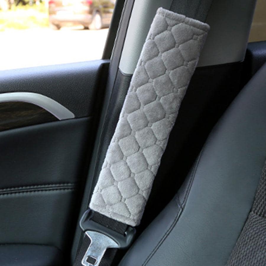 1pc Soft Plush Car Seat Belt Cover, Universal Auto Safety Belt Protector, Warm Shoulder Pad - Grey - View 1