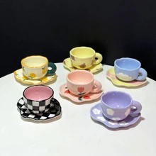 1 件套图案印花马克杯和盘子，现代咖啡杯和盘子套装，适合餐桌返校 - 彩色 - 查看 1