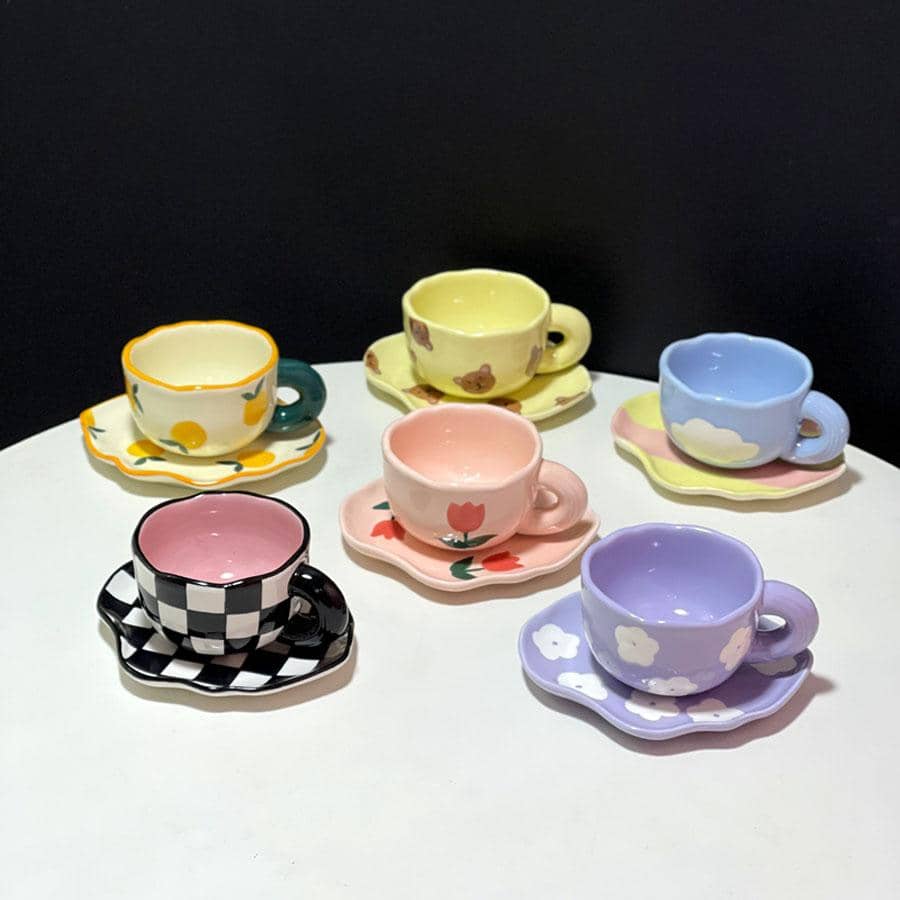 قطعة واحدة من طقم كوب وطبق مطبوع بتصميم حديث، طقم كوب وطبق قهوة لمائدة الطعام لعودة المدرسة