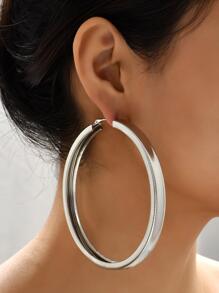 Minimalist Hoop Earrings - Silver - View 1