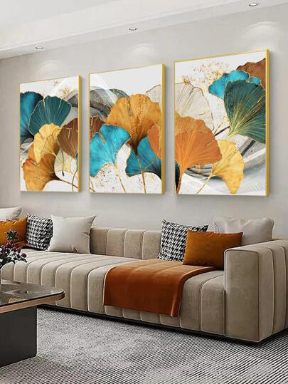 3pcs Ginkgo Biloba Pattern Unframed Painting, Modern Chemical Fiber Unframed Painting For Home,Wall Art,Canvas,Poster Gifts Birthday Graduation