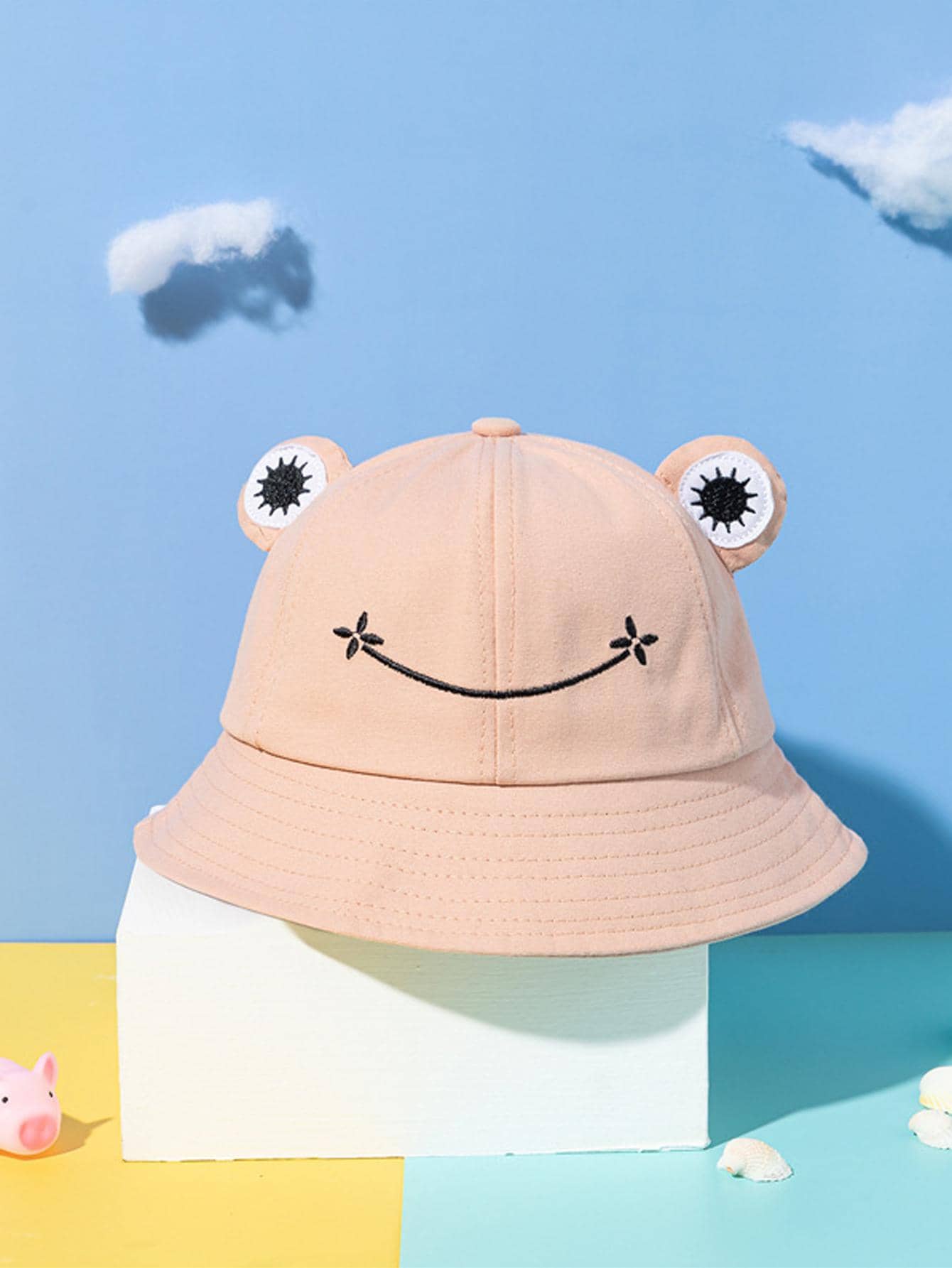 1入組可愛的青蛙刺繡漁夫帽，男女適用的夏季戶外運動休閒遮陽帽 - 粉色 - 查看 1