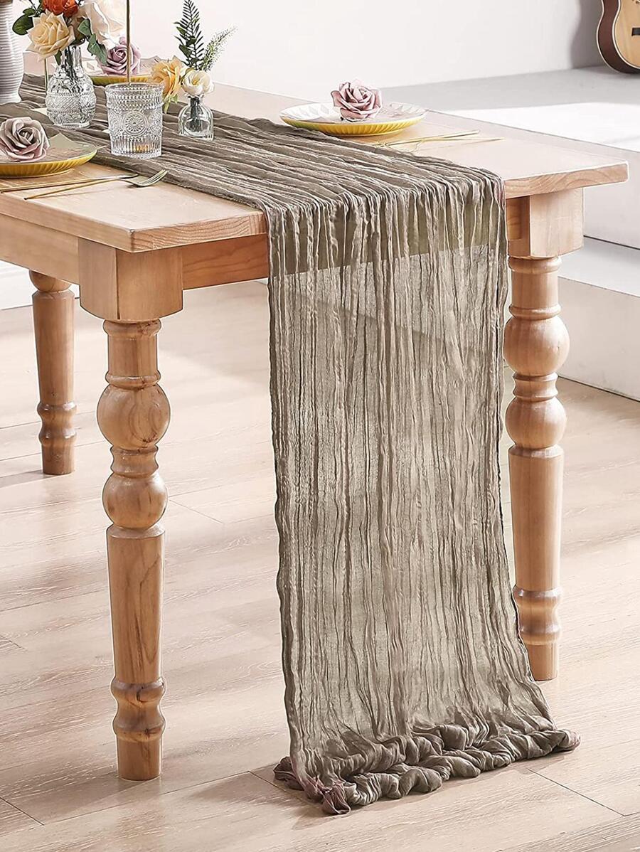 1pc Solid Color Table Runner, Minimalist Polyester Table Liner Decoration, For Dining Table - White - View 1