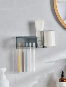 1pc Clear Dust-proof Wall Mounted Toothbrush Holder - Grey - View 4
