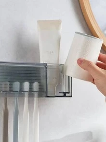 1pc Clear Dust-proof Wall Mounted Toothbrush Holder - Grey - View 6