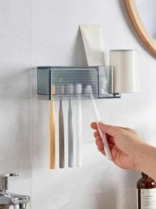 1pc Clear Dust-proof Wall Mounted Toothbrush Holder - Grey - View 1